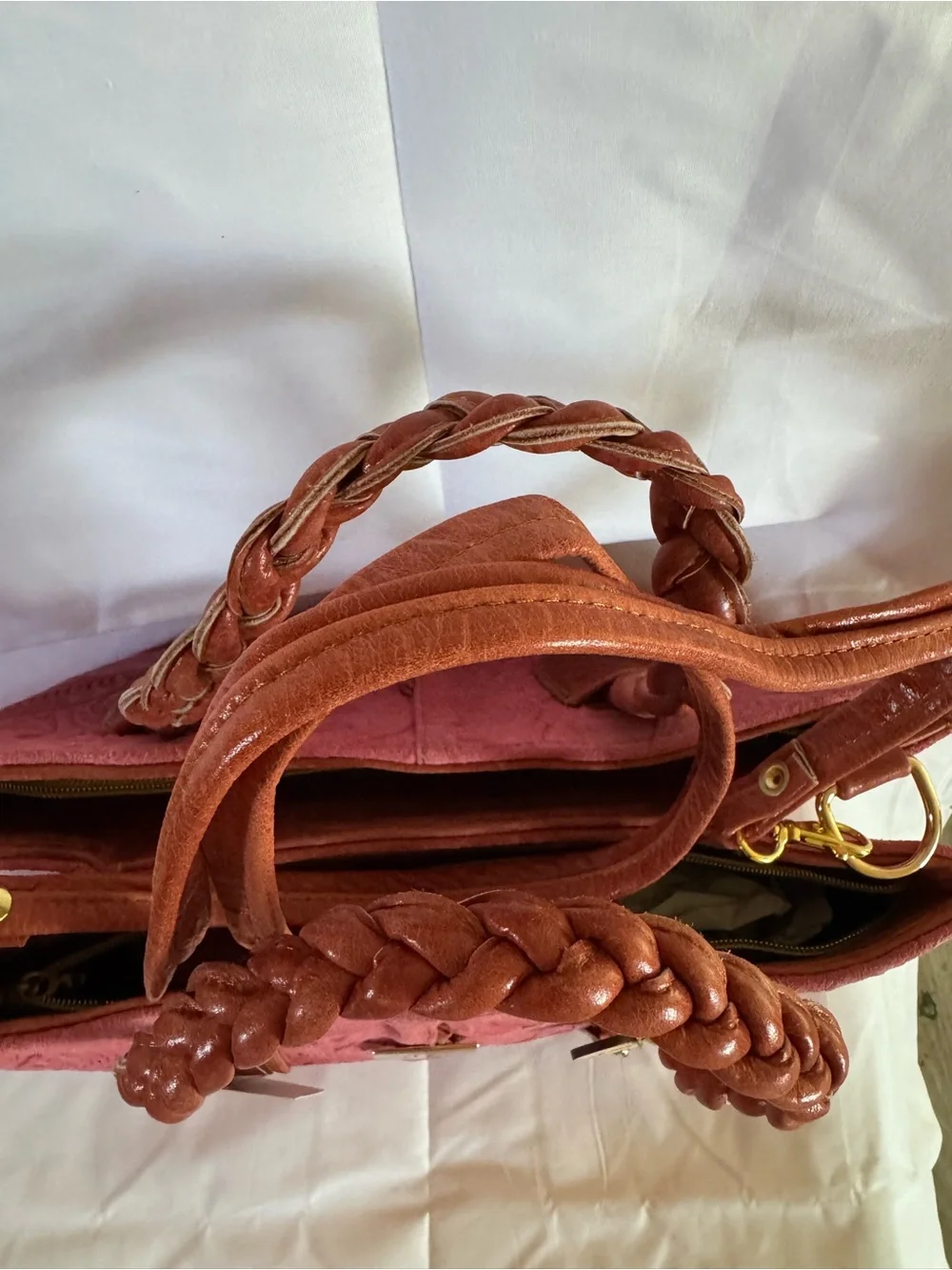Artisanal Embossed Leather Tote Bag in Mauve Pink
